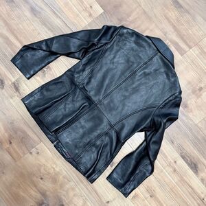 Vintage Y2K Liz Claiborne Womens LP Black Genuine Leather Jacket Petite Coat